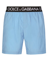 Mid-length swim trunks with branded stretch waistband - | Dolce & Gabbana