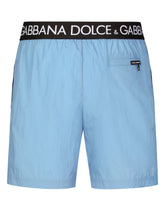 Mid-length swim trunks with branded stretch waistband - | Dolce & Gabbana