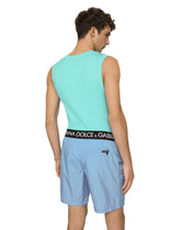 Mid-length swim trunks with branded stretch waistband - | Dolce & Gabbana