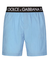 Mid-length swim trunks with branded stretch waistband - | Dolce & Gabbana