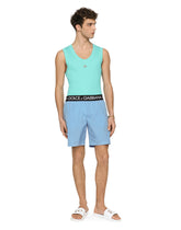 Mid-length swim trunks with branded stretch waistband - | Dolce & Gabbana