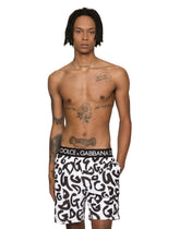 Mid-length swim trunks with all-over DG logo print - | Dolce & Gabbana