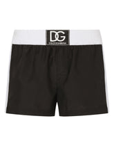 Two-tone short swim trunks with DG patch - | Dolce & Gabbana