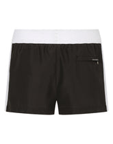 Two-tone short swim trunks with DG patch - | Dolce & Gabbana