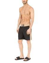 Two-tone mid-length swim trunks with DG patch - | Dolce & Gabbana
