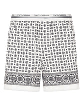 Stretch cotton shorts with tie print - | Dolce & Gabbana