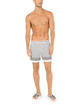 Stretch cotton shorts with tie print - | Dolce & Gabbana
