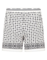 Stretch cotton shorts with tie print - | Dolce & Gabbana
