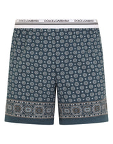 Stretch cotton shorts with tie print - | Dolce & Gabbana