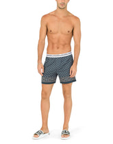 Stretch cotton shorts with tie print - | Dolce & Gabbana