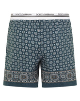 Stretch cotton shorts with tie print - | Dolce & Gabbana