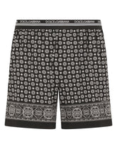 Stretch cotton shorts with tie print - | Dolce & Gabbana