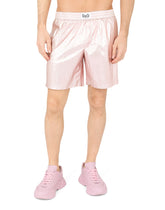 Laminated mid-length swim trunks with D&G patch - | Dolce & Gabbana