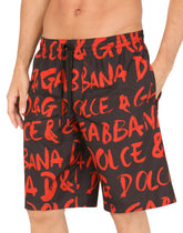 Long swim trunks with logo print - | Dolce & Gabbana