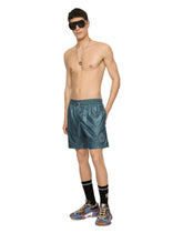 Mid-length swim trunks with heraldic patch - | Dolce & Gabbana