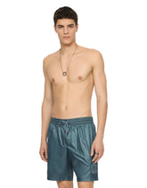 Mid-length swim trunks with heraldic patch - | Dolce & Gabbana