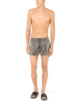 Short iridescent nylon swim trunks with patch - | Dolce & Gabbana