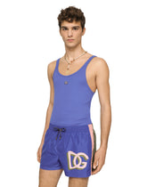 Short patchwork swim trunks with DG print - | Dolce & Gabbana