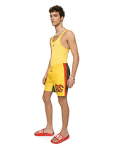 Mid-length patchwork swim trunks with DG print - | Dolce & Gabbana