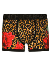 Two-way stretch cotton boxers with poppy and ocelot print - | Dolce & Gabbana