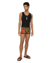 Two-way stretch cotton boxers with poppy and ocelot print - | Dolce & Gabbana