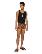 Two-way stretch cotton boxers with poppy and ocelot print - | Dolce & Gabbana