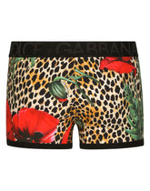 Two-way stretch cotton boxers with poppy and ocelot print - | Dolce & Gabbana