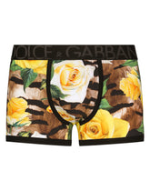 Two-way stretch cotton boxers with rose and tiger print - | Dolce & Gabbana