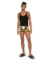 Two-way stretch cotton boxers with rose and tiger print - | Dolce & Gabbana