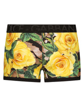Two-way stretch cotton boxers with rose and tiger print - | Dolce & Gabbana