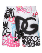 Mid-length swim trunks with spray-paint graffiti print - | Dolce & Gabbana
