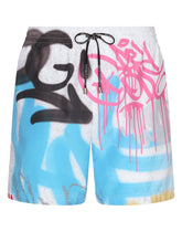 Mid-length swim trunks with spray-paint graffiti print - | Dolce & Gabbana