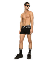 Fine-rib cotton boxers with DG logo - | Dolce & Gabbana