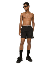 Mid-length swim trunks with DG logo patch - | Dolce & Gabbana