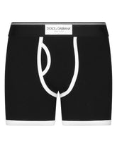 Long-leg two-way stretch cotton boxers with print - | Dolce & Gabbana