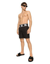 Mid-length swim trunks with branded elastic - | Dolce & Gabbana