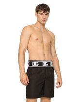 Mid-length swim trunks with branded elastic - | Dolce & Gabbana