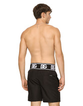 Mid-length swim trunks with branded elastic - | Dolce & Gabbana