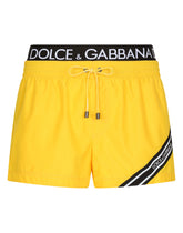 Short swim trunks with branded band - | Dolce & Gabbana