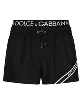 Short swim trunks with branded band - | Dolce & Gabbana