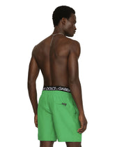 Mid-length swim trunks with branded band - | Dolce & Gabbana