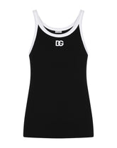 Fine-rib cotton singlet with DG patch - | Dolce & Gabbana