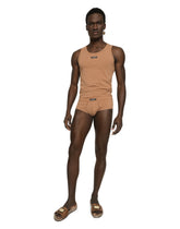 Two-way stretch cotton tank top with logo label - | Dolce & Gabbana