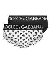 Two-pack solid-color and printed stretch cotton jersey mid-length briefs - | Dolce & Gabbana