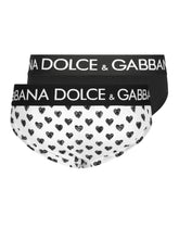 Two-pack solid-color and printed stretch cotton jersey mid-length briefs - | Dolce & Gabbana