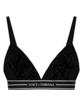 Non-underwired lace bra with branded elastic - | Dolce & Gabbana