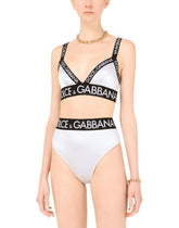 Satin triangle bra with logo - | Dolce & Gabbana
