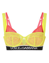Jacquard tulle double bra with branded elastic - | Dolce & Gabbana