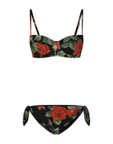 Tie bikini bottoms with rose print - | Dolce & Gabbana