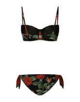 Tie bikini bottoms with rose print - | Dolce & Gabbana
